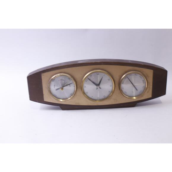 Vintage Tabletop Weather Station, Clock, Thermometer, Barometer, Wooden, - Picture 5 of 5
